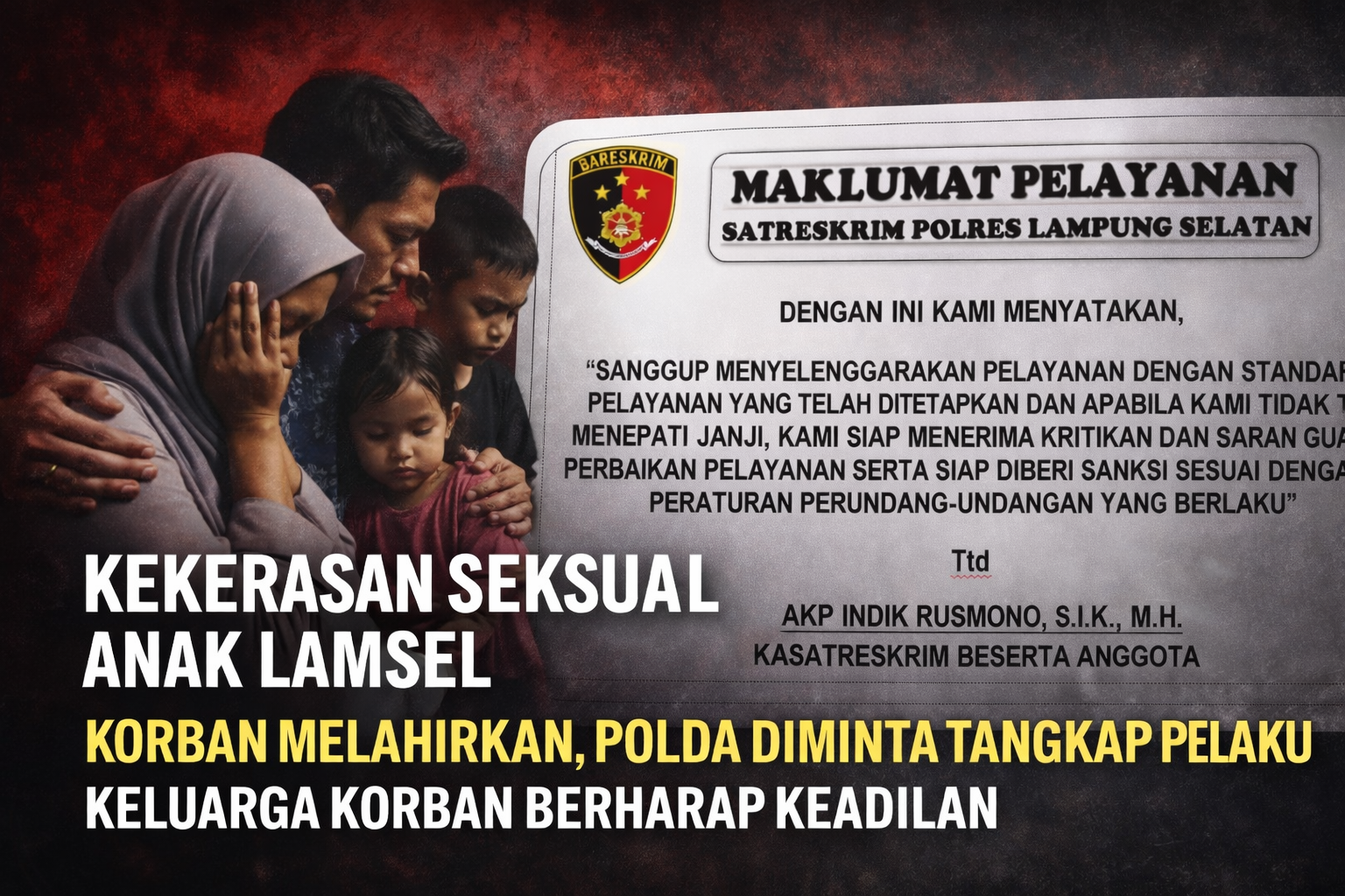Kekerasan Seksual Anak Lamsel: Korban Melahirkan, Polda Lampung Didesak Segera Tangkap Pelaku