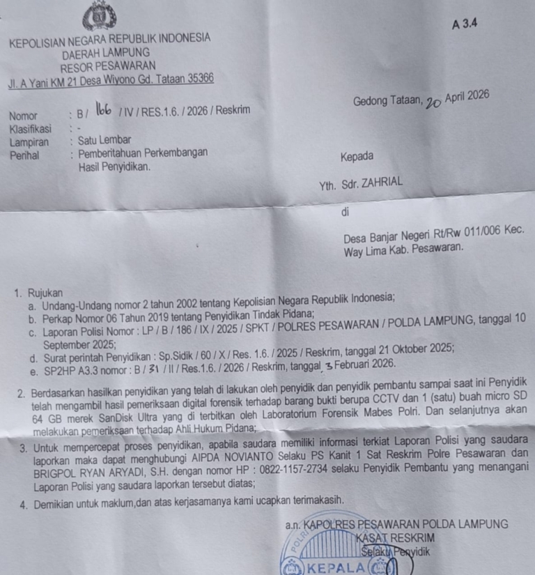 Kasus RD Pesawaran: Hasil Forensik CCTV Diterima, Desakan Penetapan Tersangka Menguat