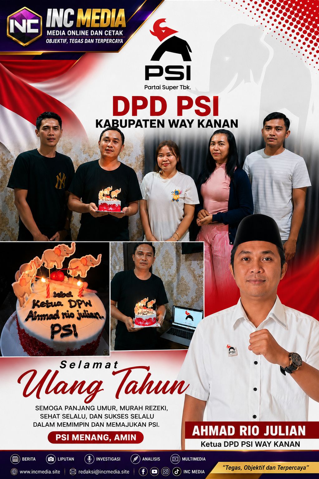 Penuh Keakraban, DPD PSI Way Kanan Beri Kejutan Ulang Tahun untuk Ketua DPW PSI Lampung Ahmad Rio Julian