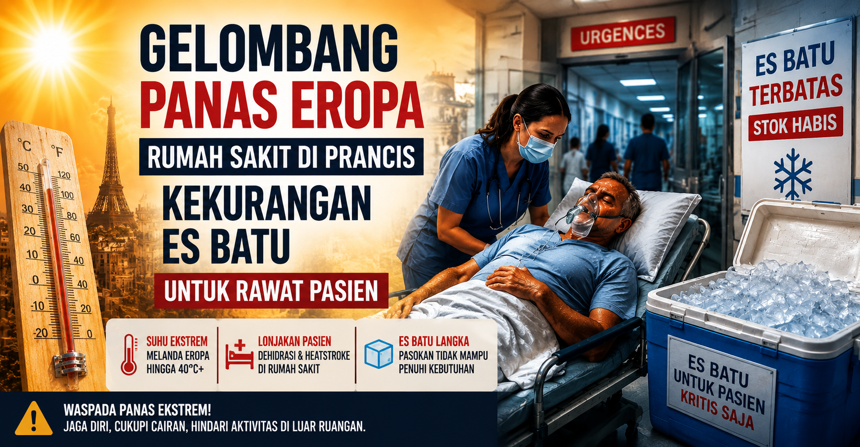 Gelombang Panas Eropa: Rumah Sakit Prancis Kekurangan Es Batu untuk Rawat Pasien