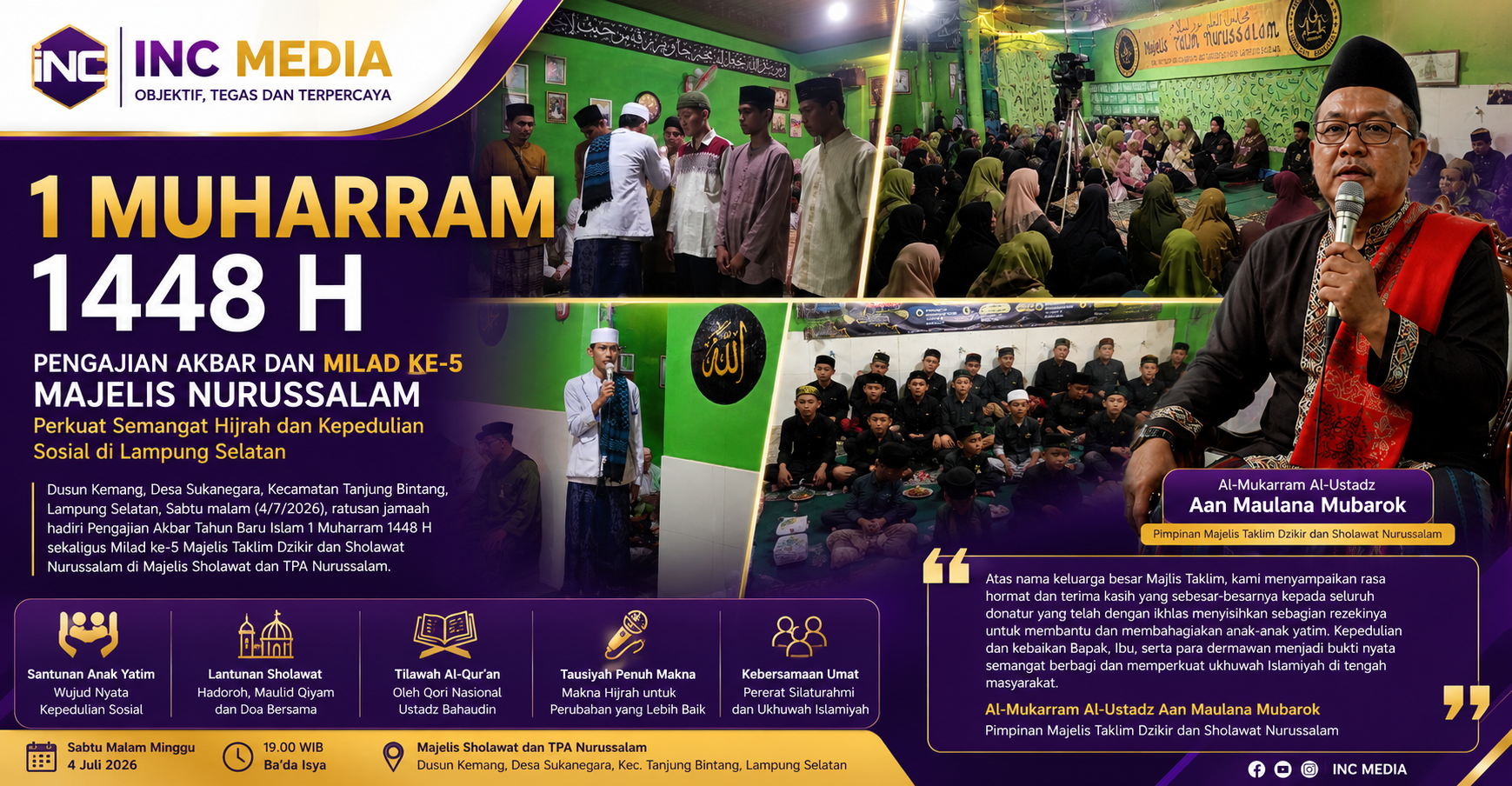 Semangat Hijrah dan Kepedulian Sosial Warnai Peringatan 1 Muharram 1448 H dan Milad Ke-5 Majelis Nurussalam