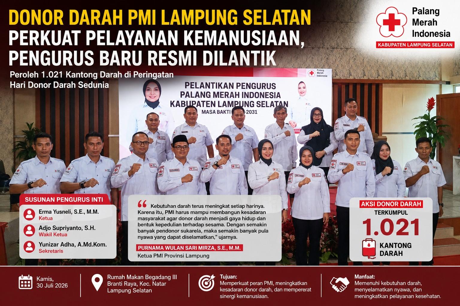 Donor Darah PMI Lampung Selatan Perkuat Pelayanan Kemanusiaan, Pengurus Baru Resmi Dilantik