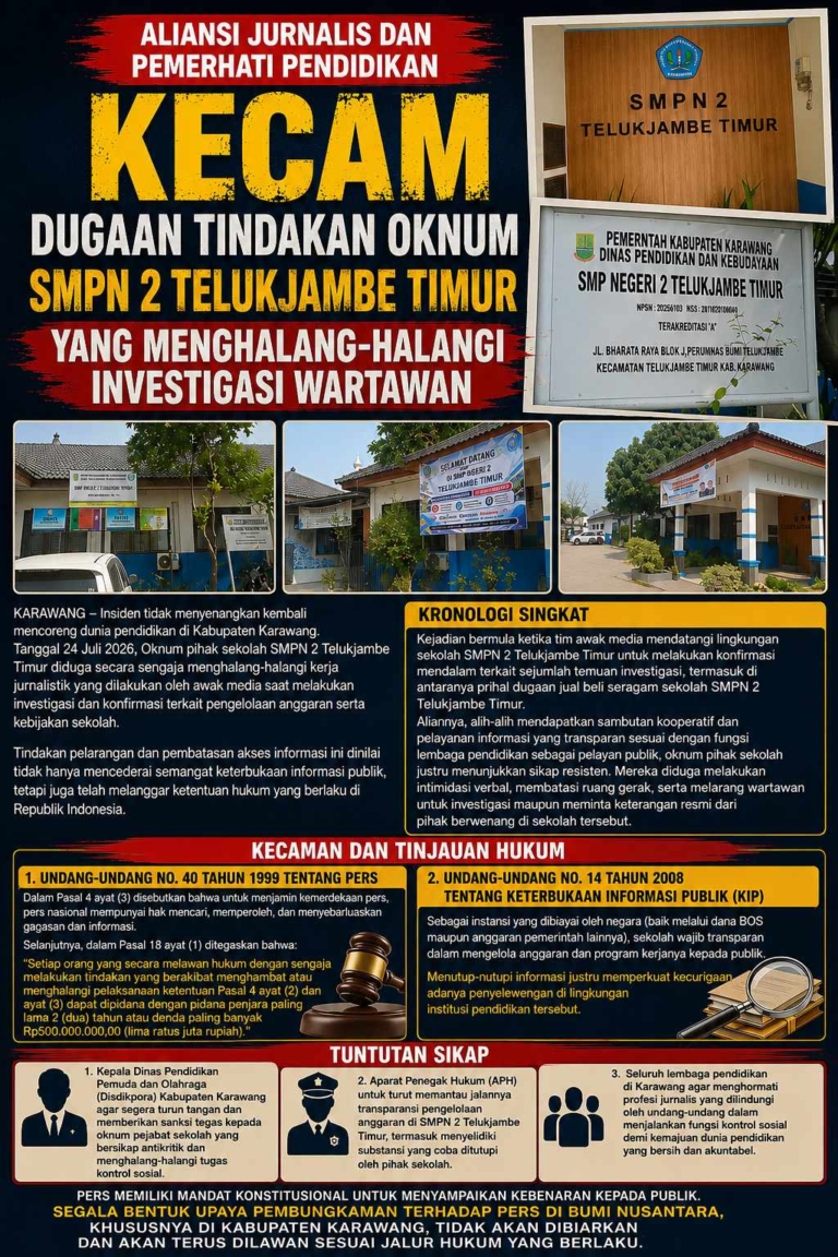 Dugaan Jual Beli Seragam di SMPN 2 Telukjambe Timur Disorot, Aliansi Jurnalis Desak Disdik dan APH Bertindak