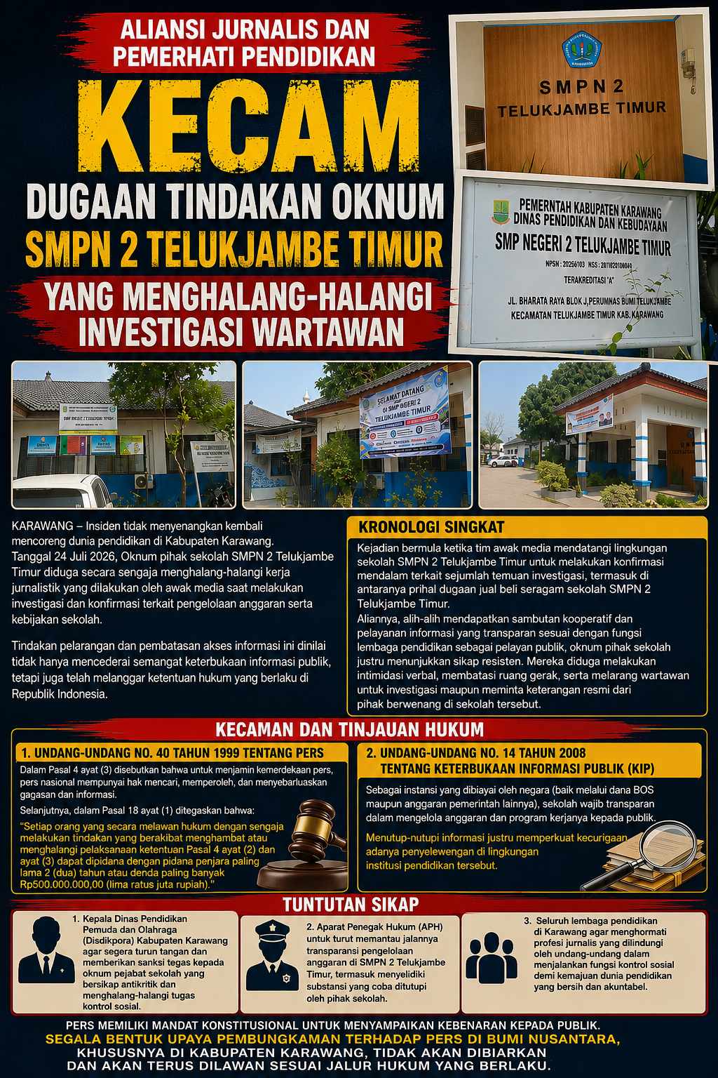 Dugaan Jual Beli Seragam di SMPN 2 Telukjambe Timur Disorot, Aliansi Jurnalis Desak Disdik dan APH Bertindak