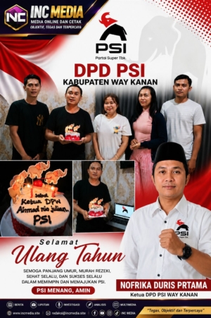 Penuh Keakraban, DPD PSI Way Kanan Beri Kejutan Ulang Tahun untuk Ketua DPW PSI Lampung Ahmad Rio Julian