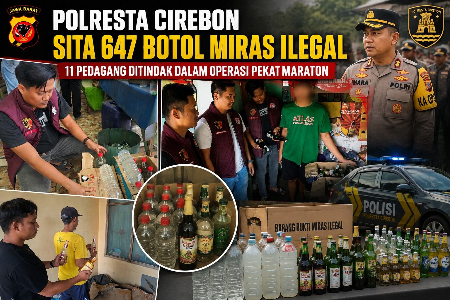 Polresta Cirebon Sita 647 Botol Miras Ilegal dalam Operasi Pekat Maraton