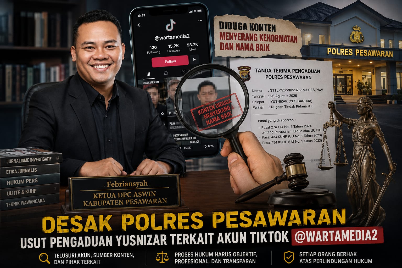 Ketua ASWIN Pesawaran Dorong Polres Tindaklanjuti Pengaduan Yusnizar soal Akun TikTok @wartamedia2