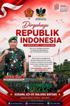 Koramil 421-09/Tanjung Bintang Ajak Masyarakat Kibarkan Bendera Merah Putih, Wujudkan Semangat HUT ke-81 RI