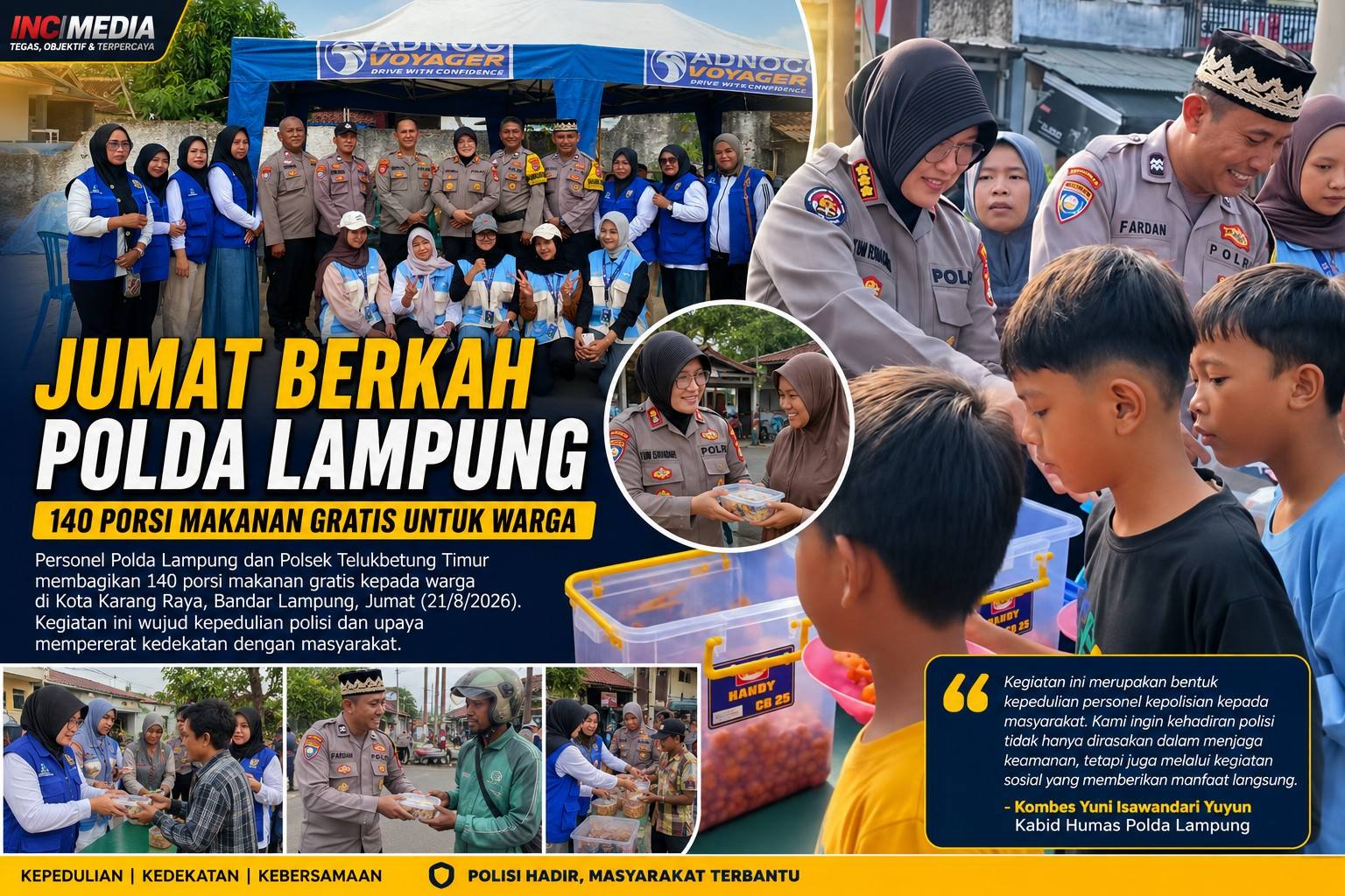 Jumat Berkah Polda Lampung, 140 Porsi Makanan Gratis Dibagikan kepada Warga