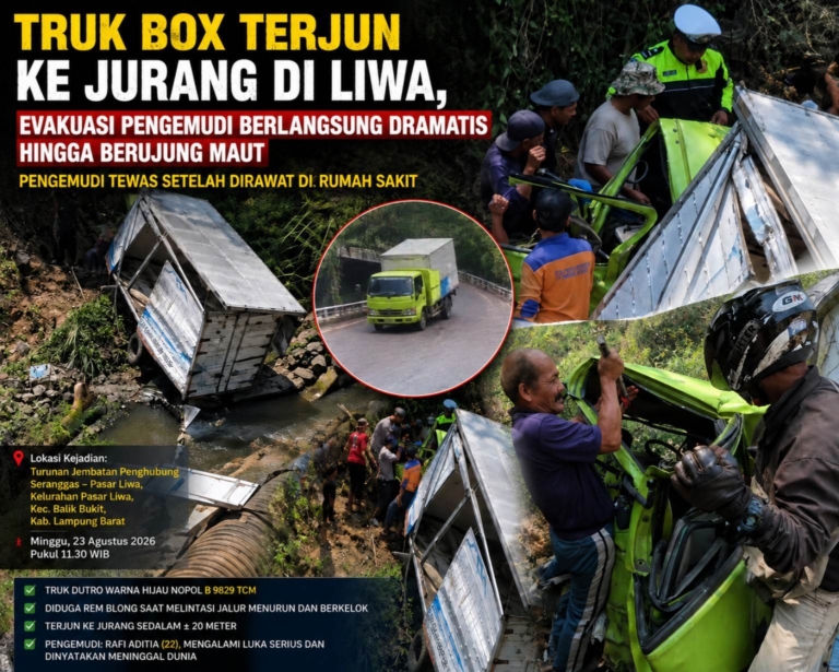 Truk Box Terjun ke Jurang di Liwa, Evakuasi Pengemudi Berlangsung Dramatis hingga Berujung Maut