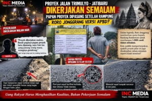 Proyek Jalan Trimulyo–Jatibaru Dikerjakan Semalam, Papan Proyek Dipasang Setelah Rampung: Roro Jonggrang Versi APBD?