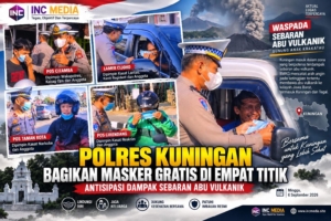 Polres Kuningan Bagikan Masker Gratis di Empat Titik, Antisipasi Dampak Sebaran Abu Vulkanik