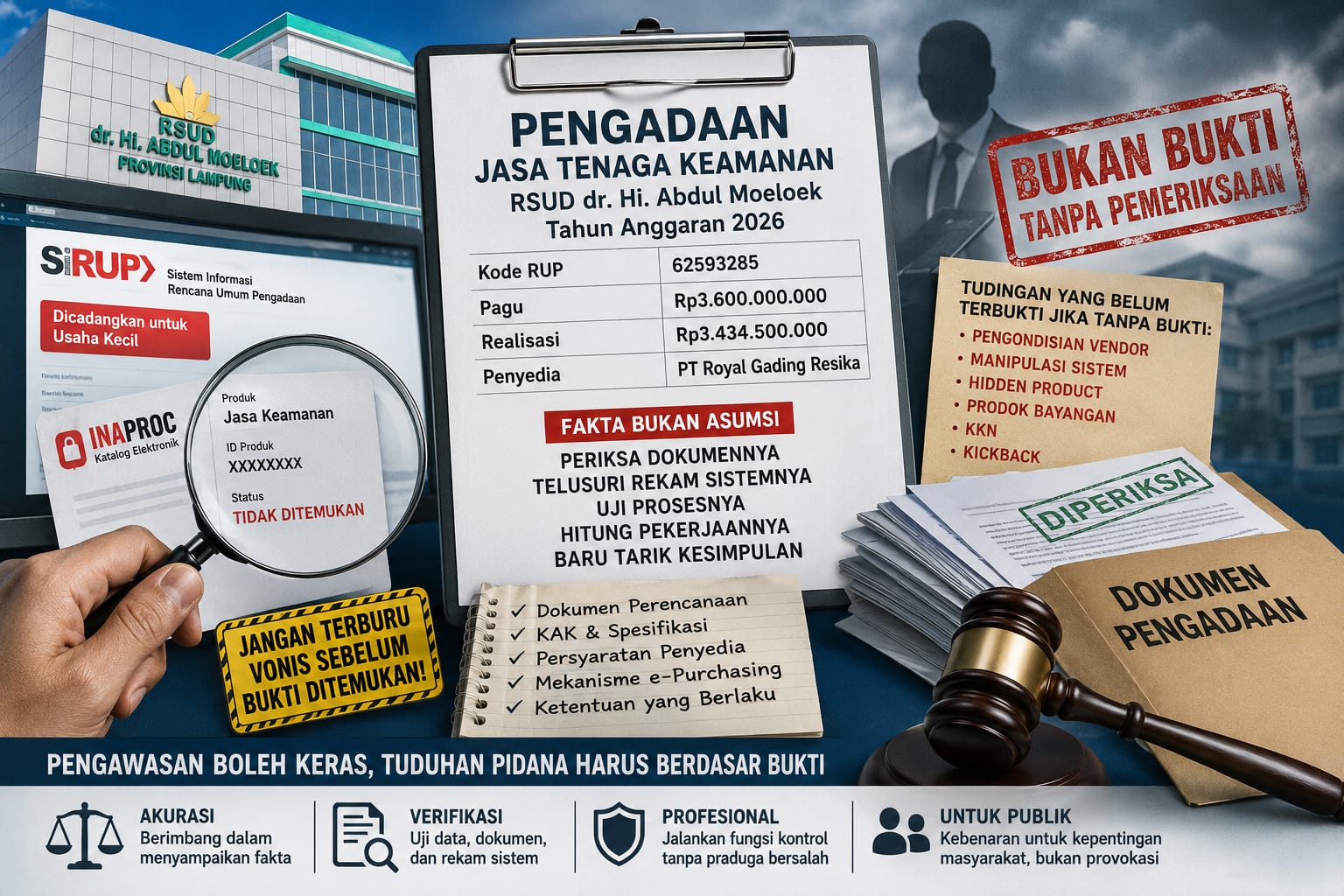 Pengadaan Jasa Keamanan RSUD Abdul Moeloek Rp3,6 Miliar: Data SIRUP Bukan Bukti Korupsi