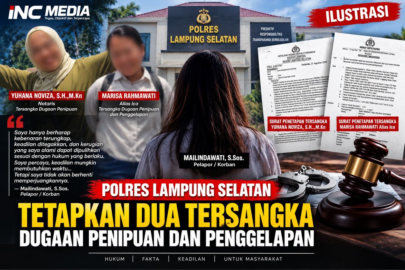 Polres Lampung Selatan Tetapkan Dua Tersangka Dugaan Penipuan dan Penggelapan, Korban: “Saya Tidak Akan Berhenti Memperjuangkannya”