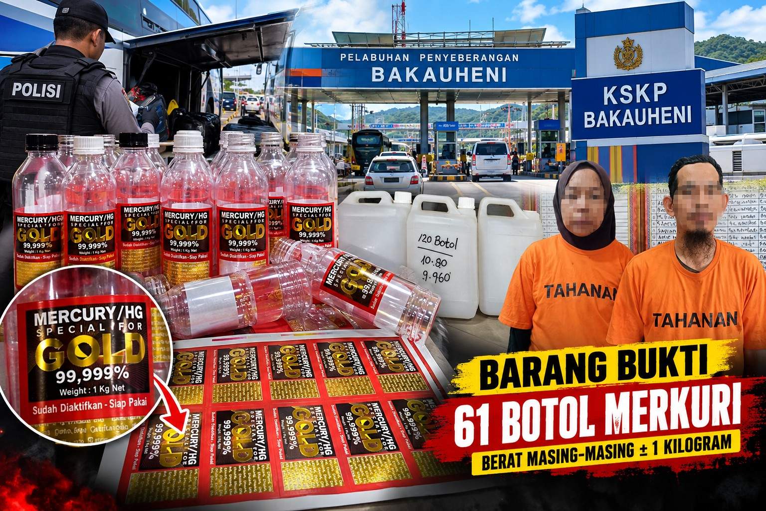 KSKP Bakauheni Ungkap Penyelundupan Merkuri Ilegal, 61 Botol Disita dan Dua Orang Jadi Tersangka